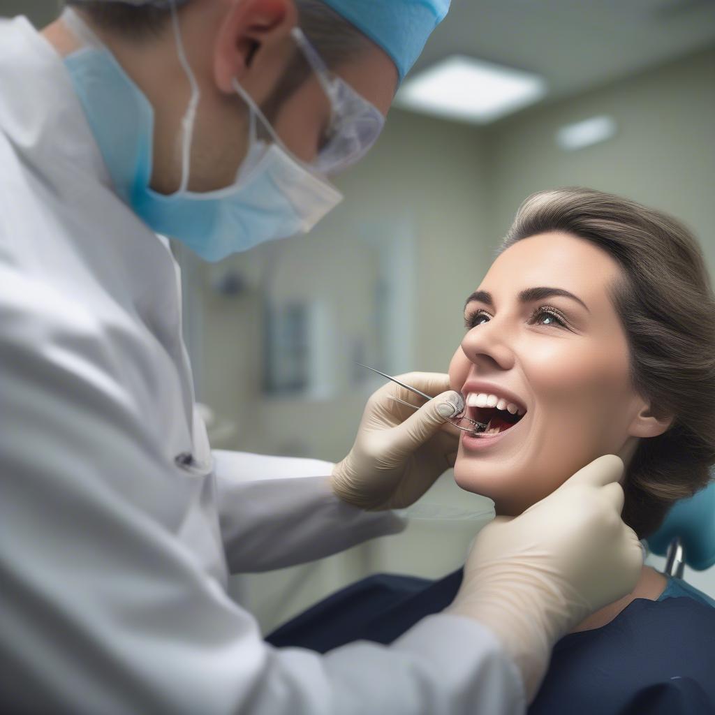 Dentist applying a tooth gem to a patient