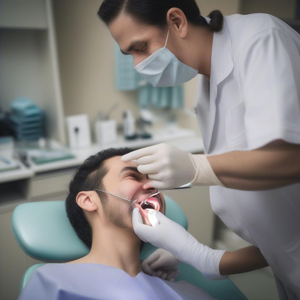 Dentist applying a dental jewelry diamond