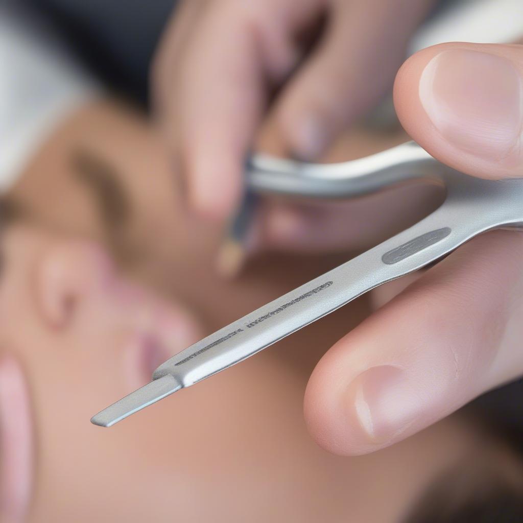 Close-up of a Hand Holding a Dermaplaning Tool, Demonstrating the Proper Grip