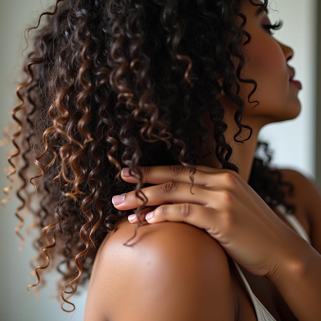 Applying Detangling Oil on Curly Hair