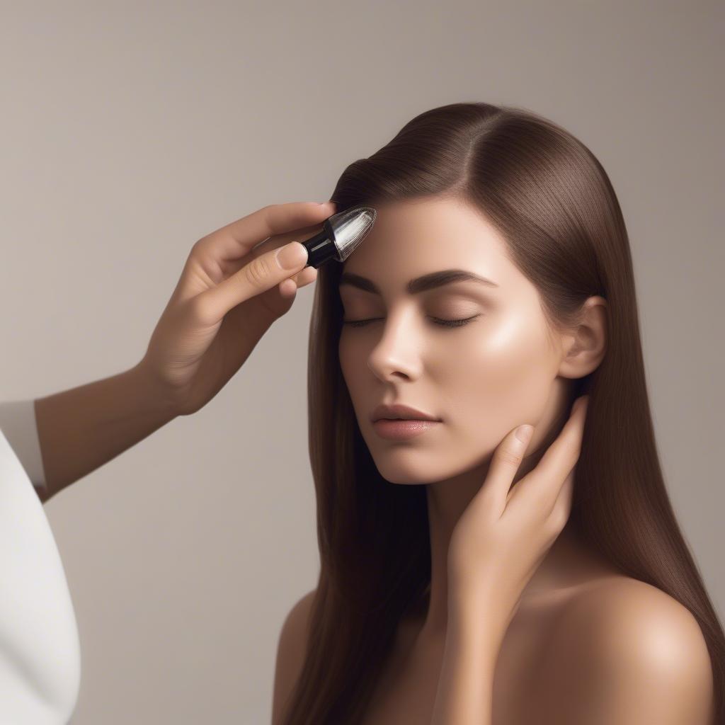 Applying Diamond Hair Oil: A woman applying diamond hair oil to the ends of her hair.