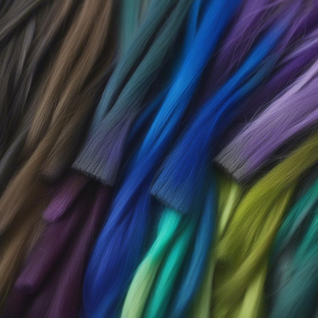 Different shades of hair dye sticks applied to dark hair.