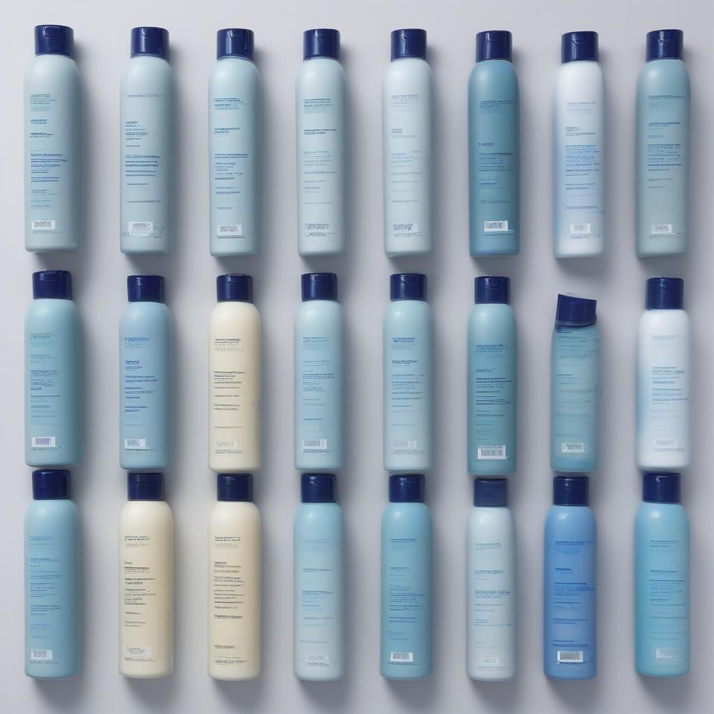 Various Shades of Blue Dye Shampoo Bottles