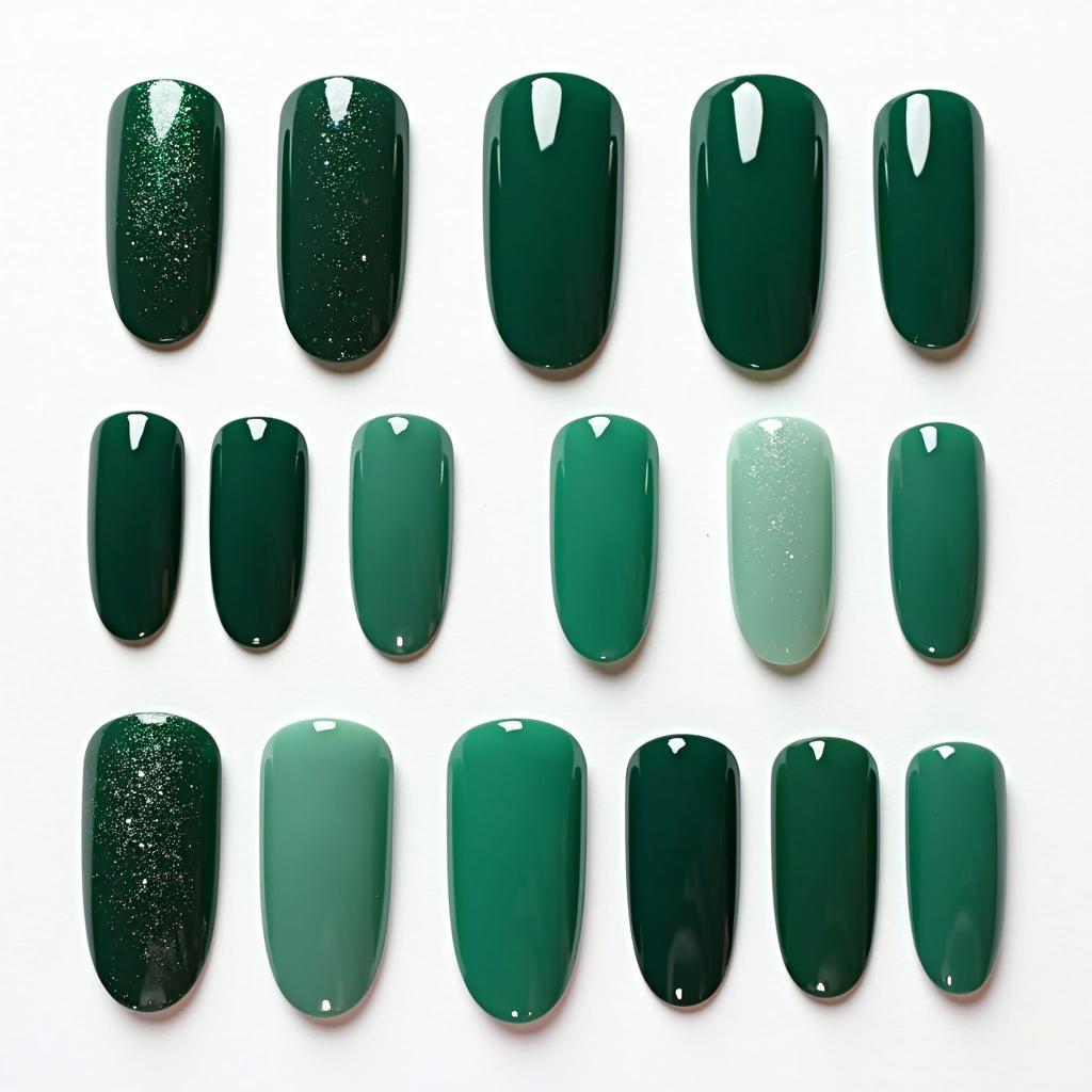 Different Shades of Dark Green Gel Nail Polish Swatches