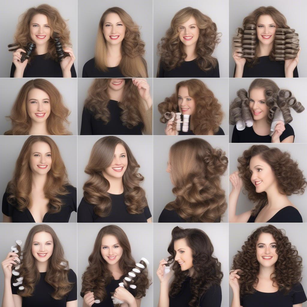 Different curl sizes achieved with velcro hot rollers