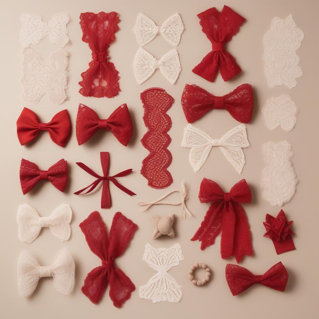 Variety of red lace bows in different sizes and textures