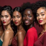 Diverse group of women confidently wearing different lipstick shades