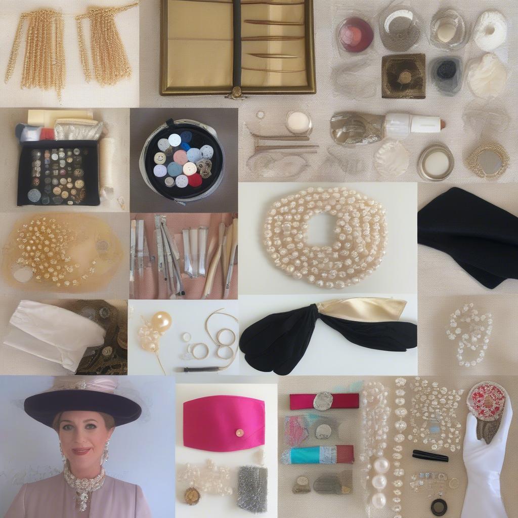 DIY First Lady Costume Tips: Collage of Accessories and Sewing Materials