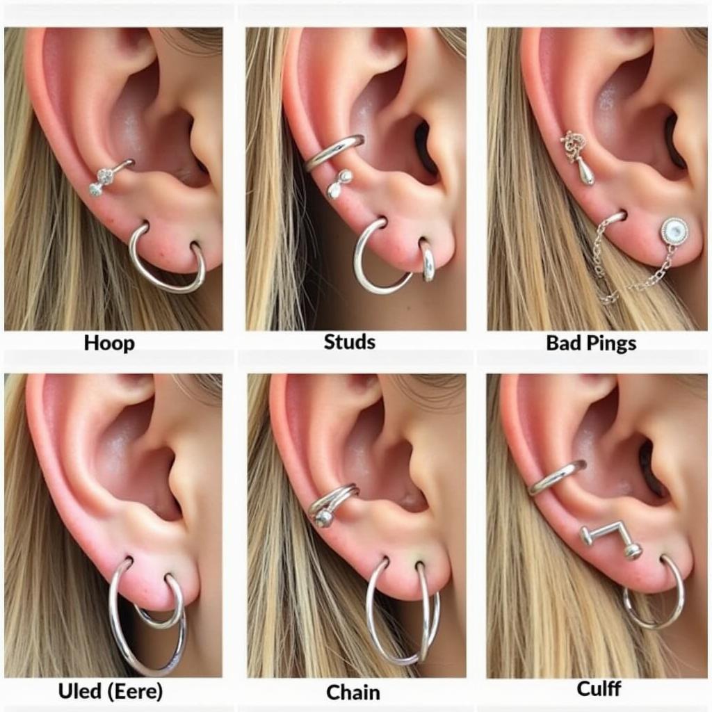 Examples of Ear Lobe Stack Piercings