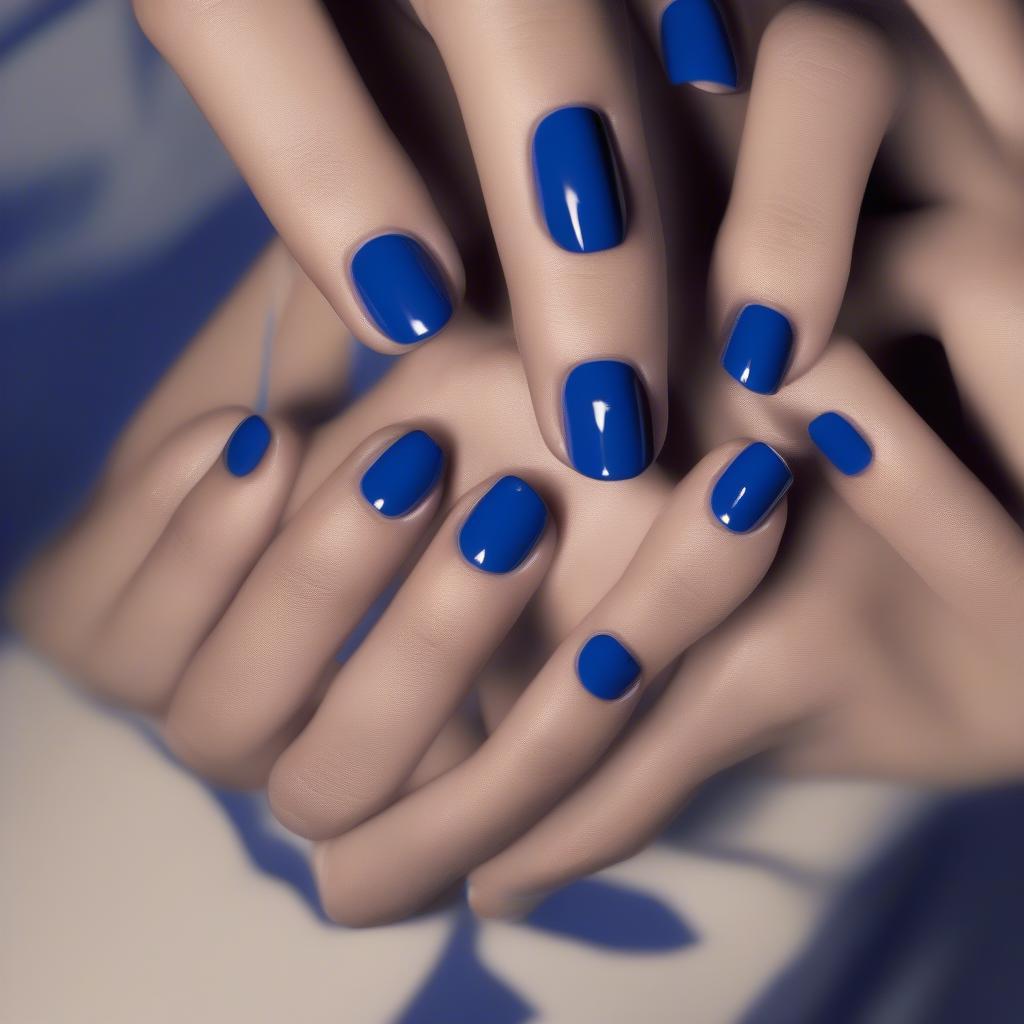 Electric blue nail varnish with different outfits