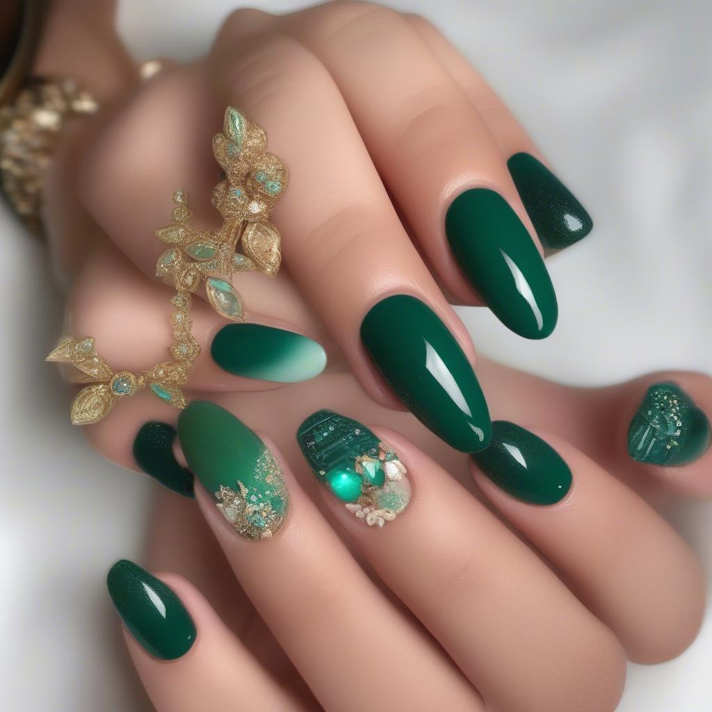 Emerald Green Gel Nail Designs