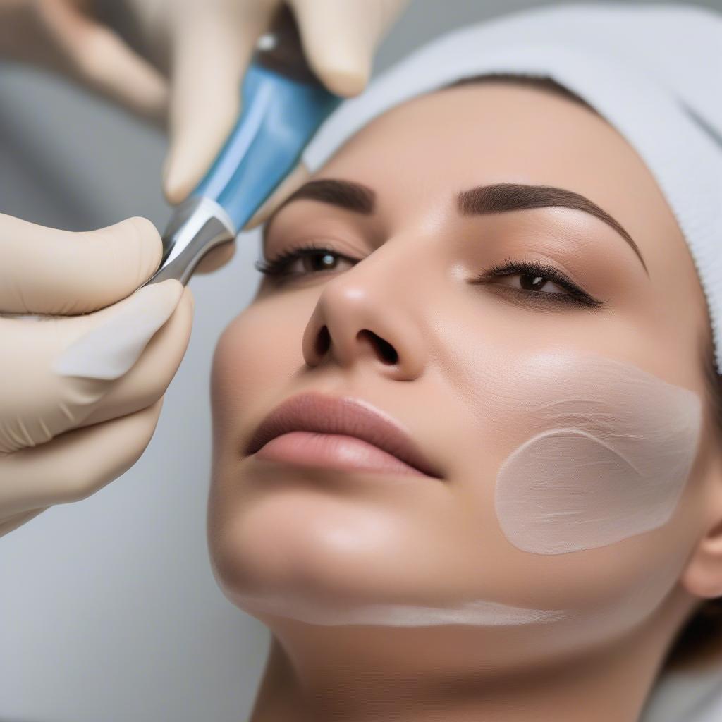 Esthetician performing dermaplaning on a client