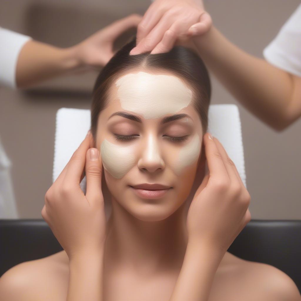 Esthetician performing various facial steps on a client