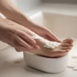 Applying Exfoliating Cream to Feet