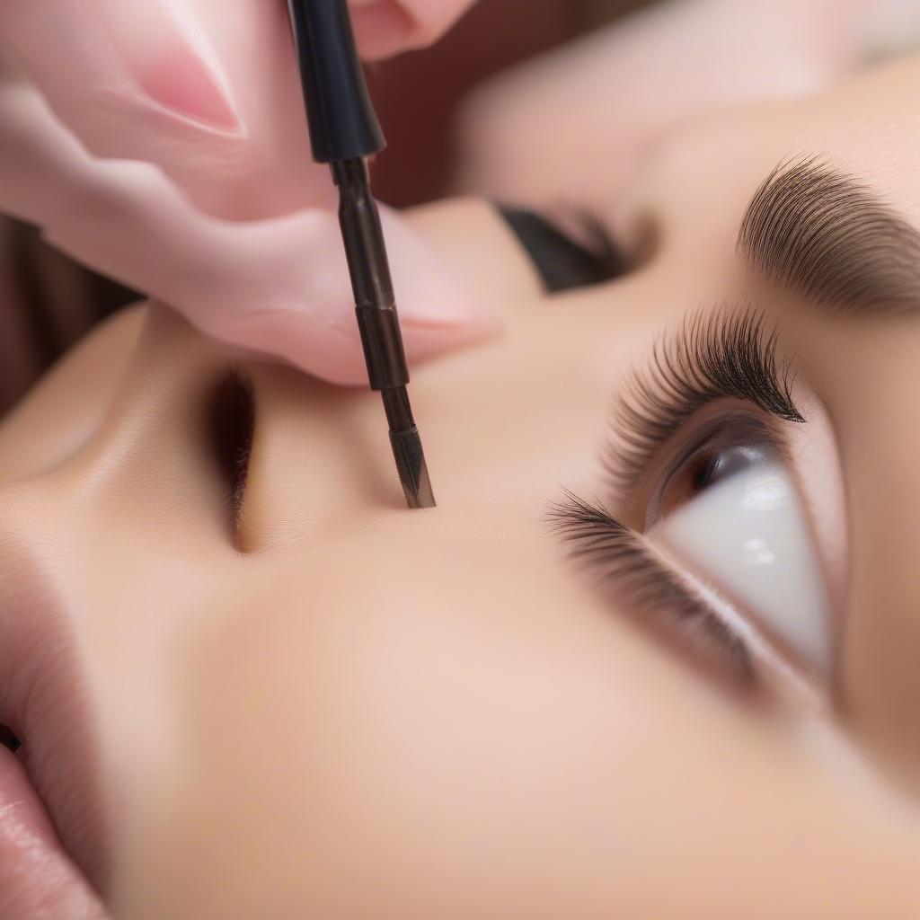 Eyelash Extension Application Process on Blonde Lashes