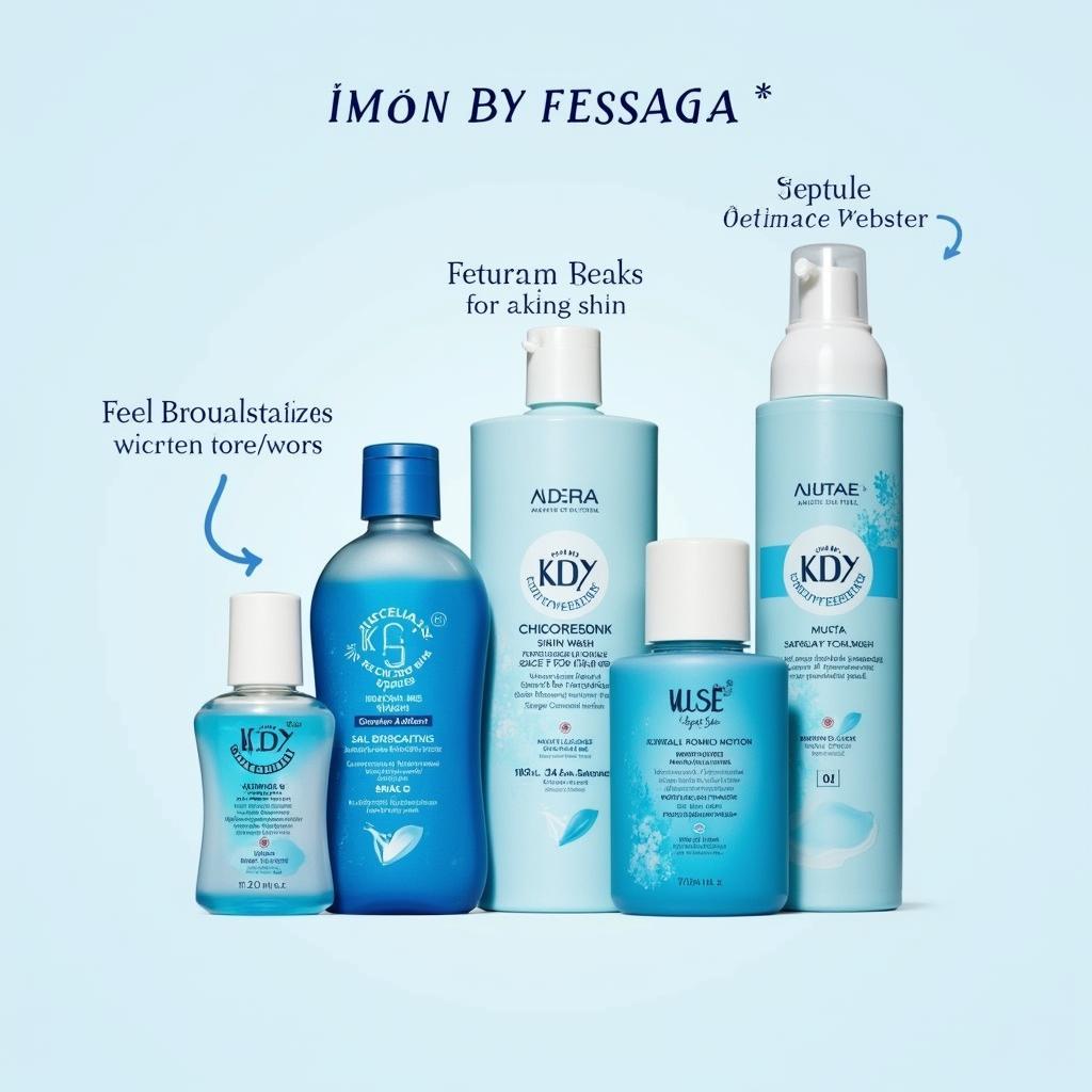 Different types of blue and white face wash tailored for specific skin types (oily, dry, combination, sensitive)