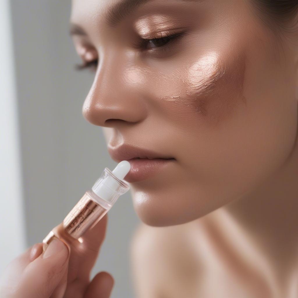 Farsali Skincare Routine: A person applying Farsali Rose Gold Elixir to their face.