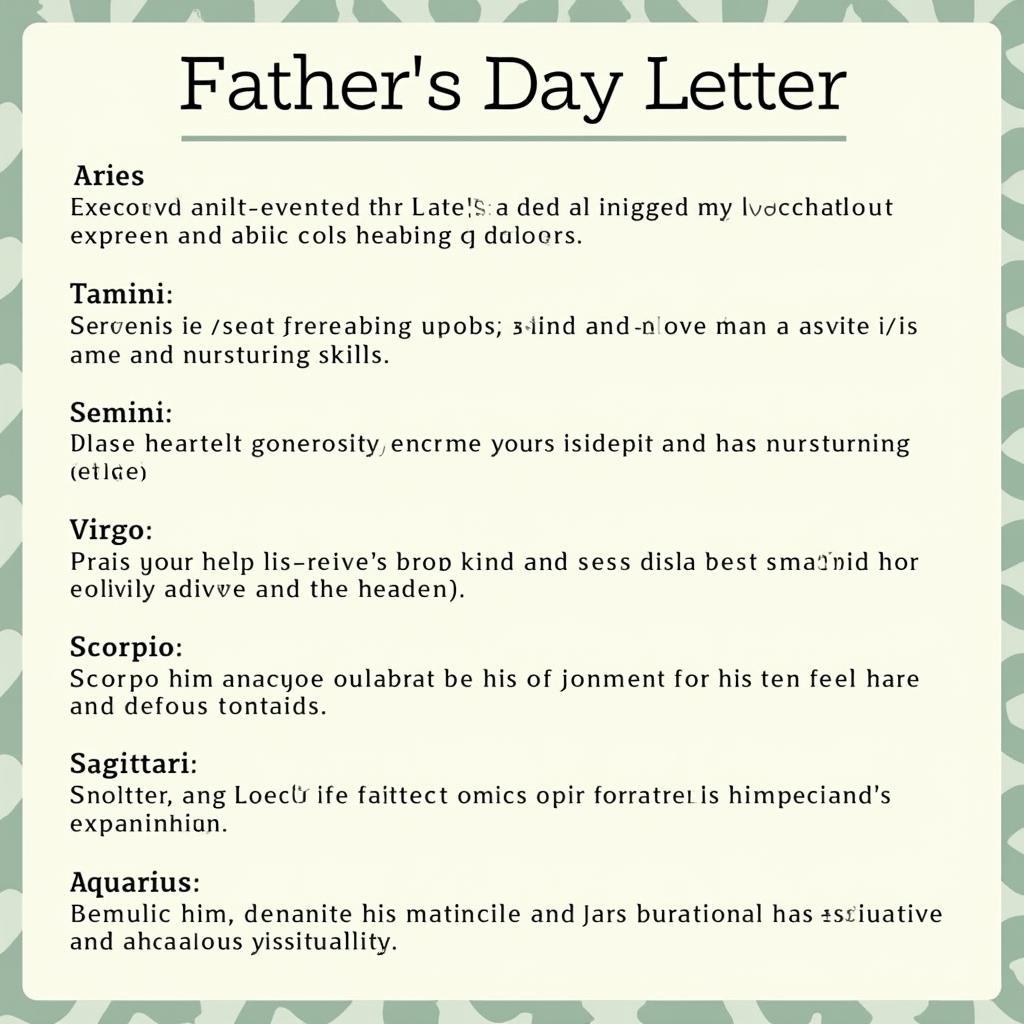 Father's Day Letter Zodiac Signs