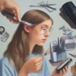 A close-up of a teenage girl with sensitive skin examining different types of razors.