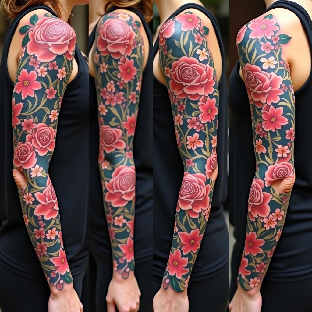 Floral Tattoo Sleeve Ideas: Roses, Cherry Blossoms, and More