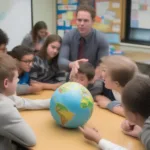 Foam earth ball used in a classroom setting