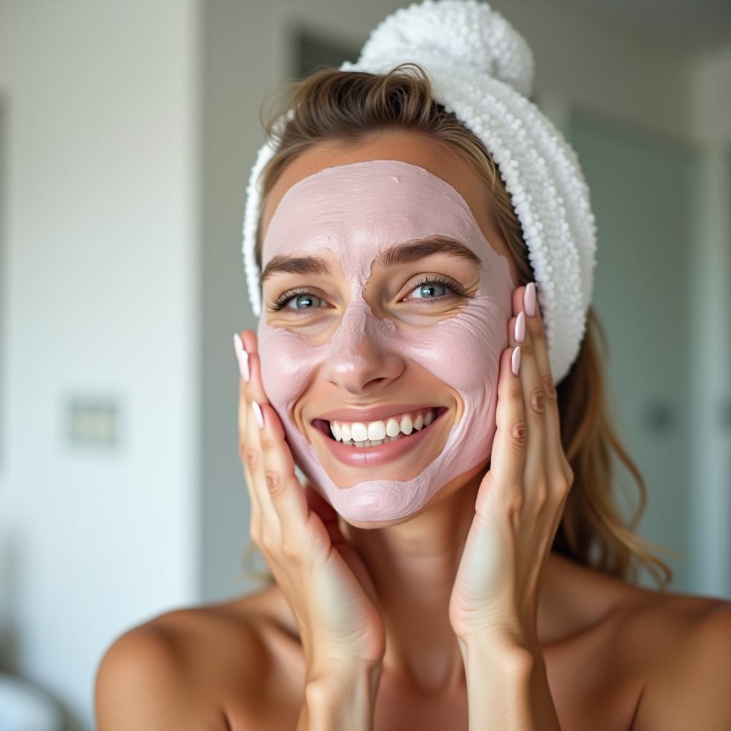 Woman applying a foaming clay mask