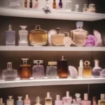 Various fresh perfume bottles displayed on a shelf