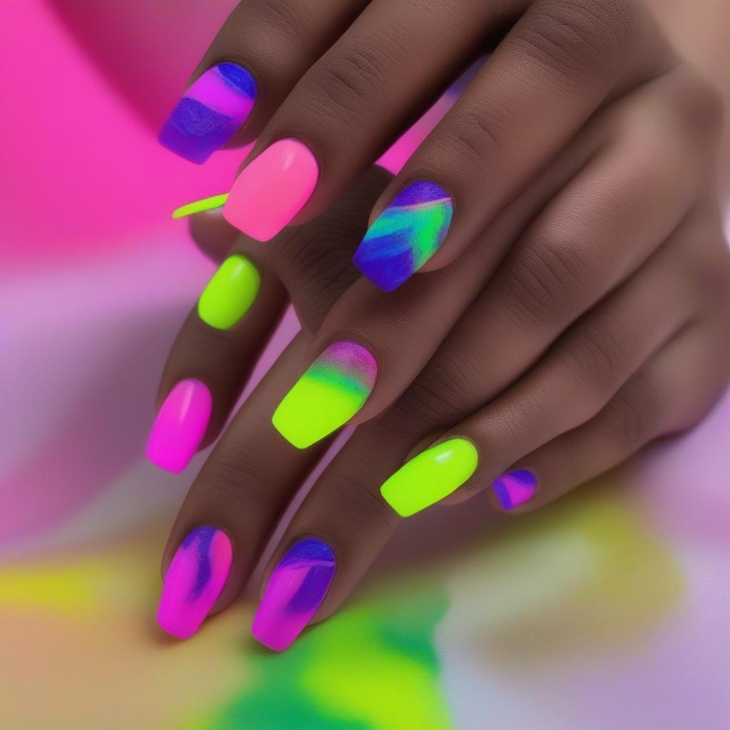 Neon Nails with Full Set Color Powder