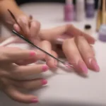 Applying Gel X extensions under a UV/LED lamp