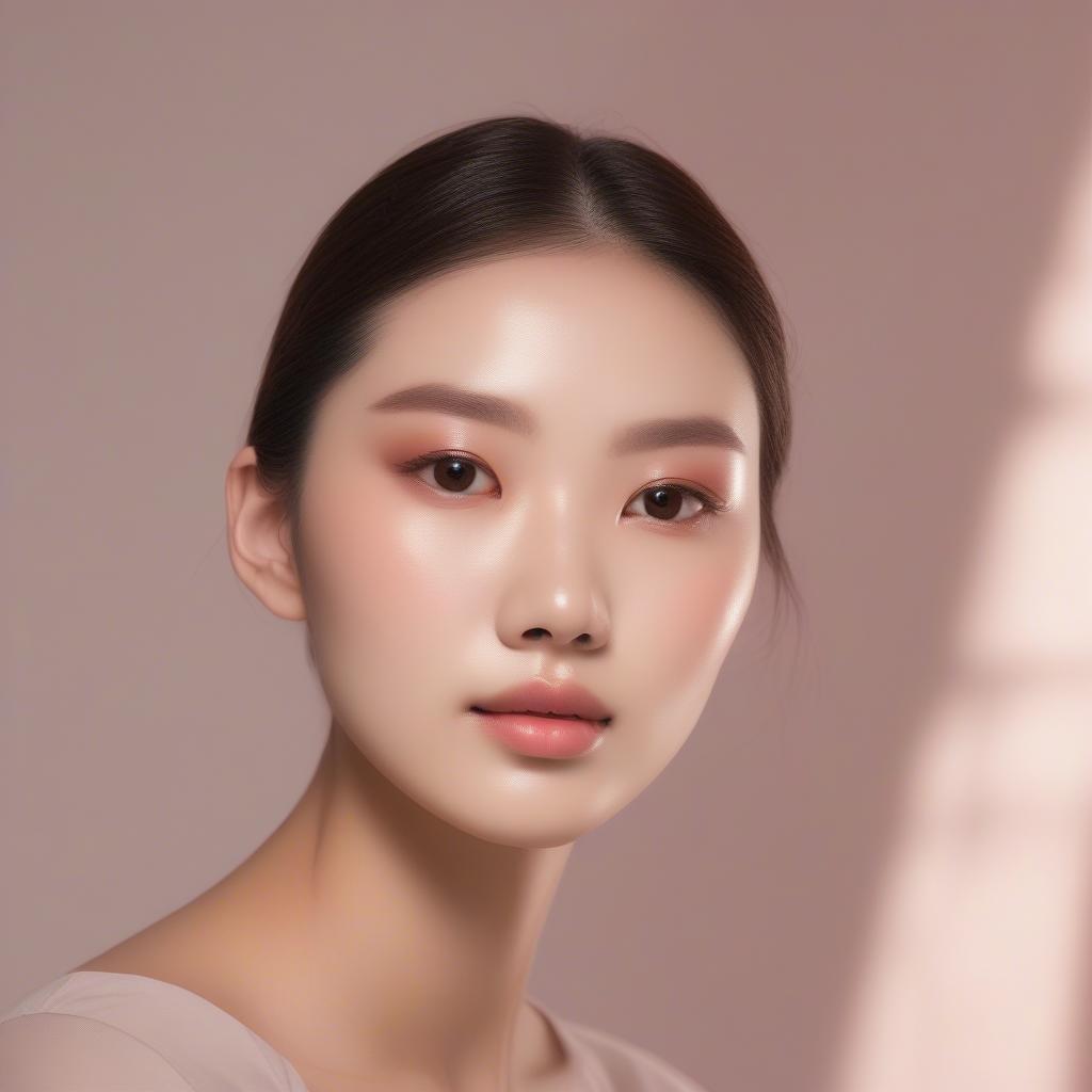 Model Showcasing Glass Skin with K-Beauty Eyeshadow