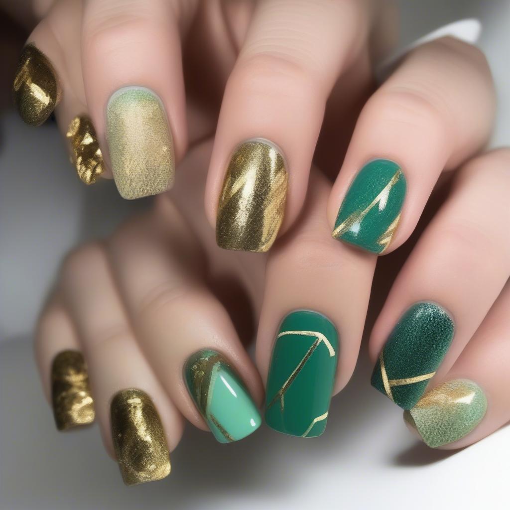 Gold accent nail art ideas for green nails