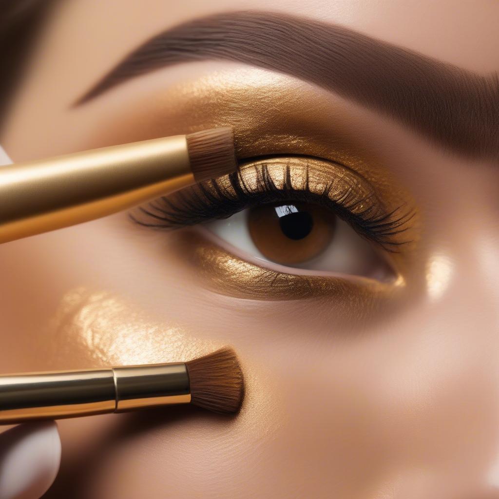 Applying Gold Eyeshadow