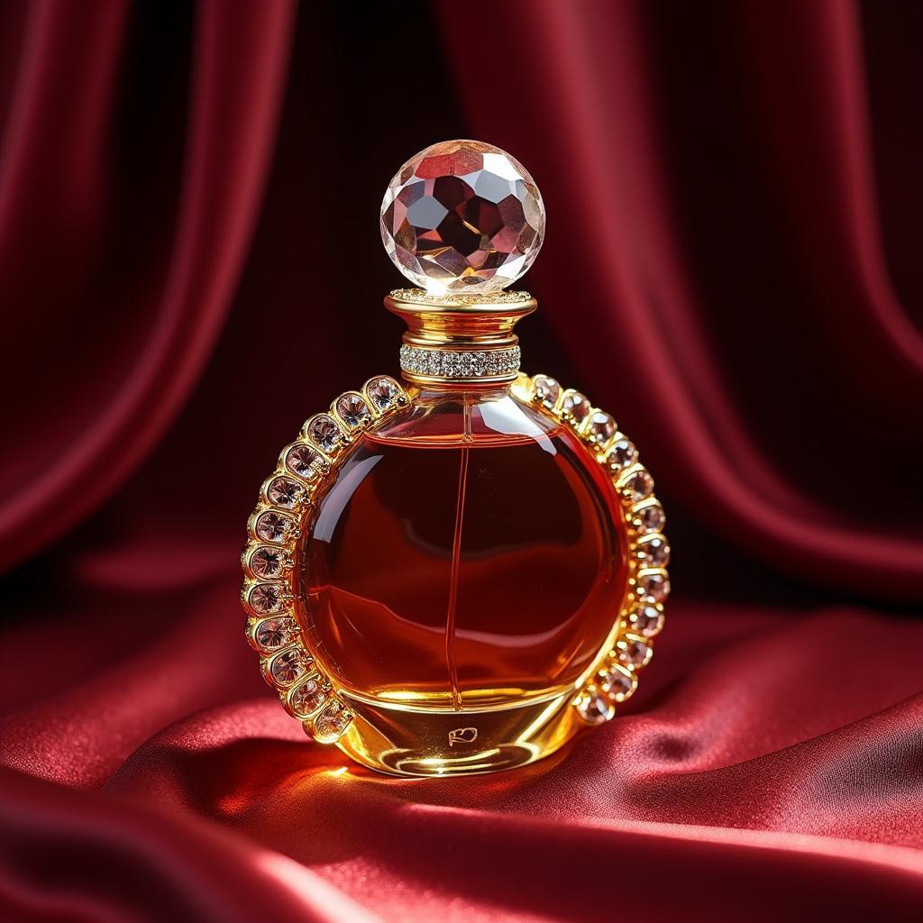 Gold gem perfume bottle glistening in the light