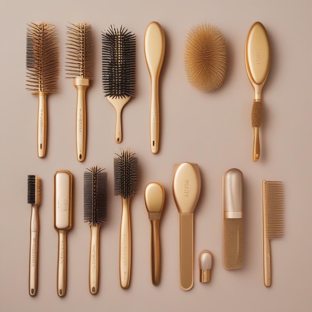 Different types of gold hair brushes for various hair types