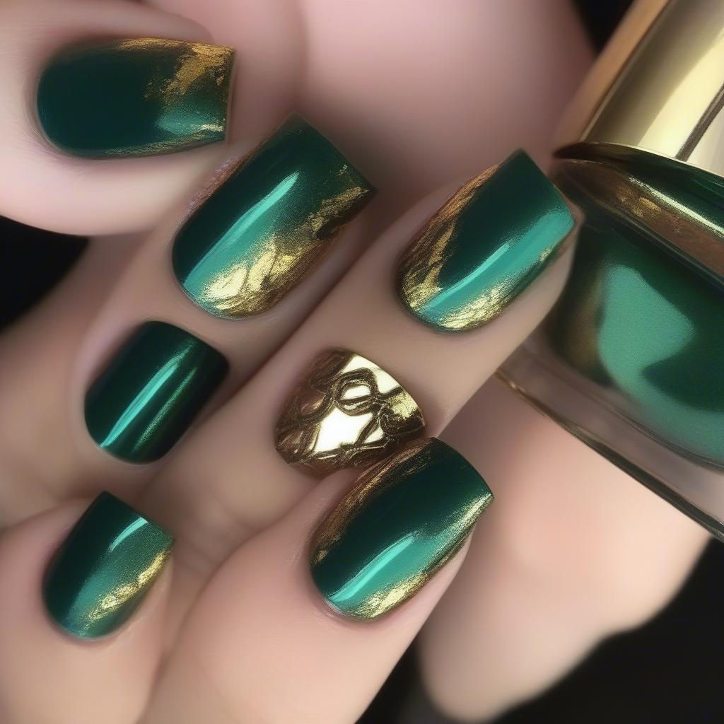 Trending green and gold nail polish designs