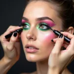 Applying Green and Pink Mascara