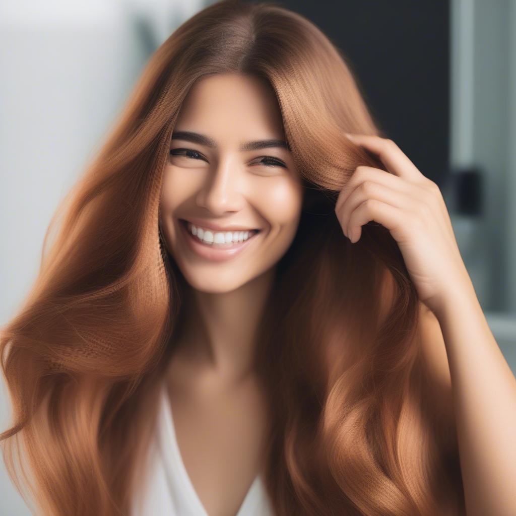 Woman with shiny, healthy hair after using conditioner