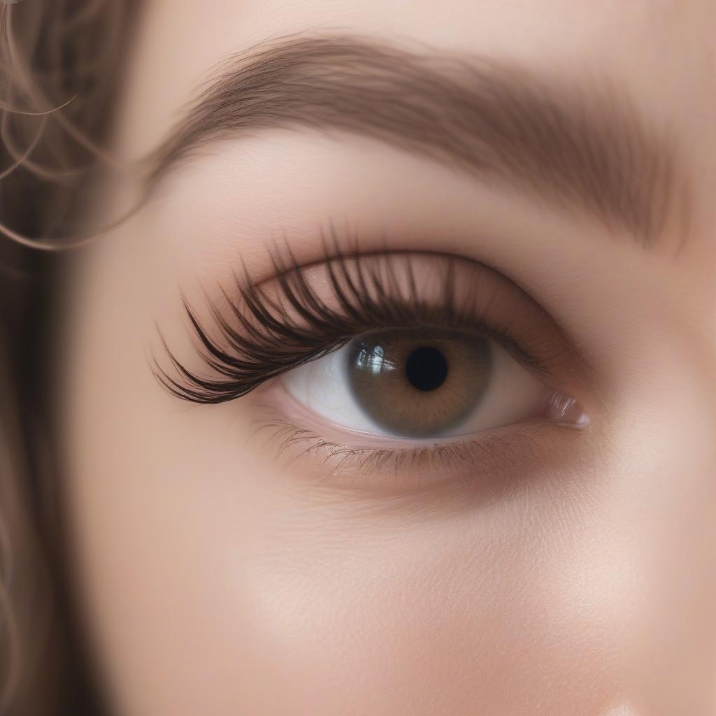 Close-up of healthy, curled lashes after a lash lift