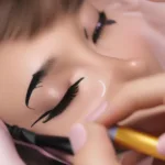 Applying Heart Stamp Eyeliner