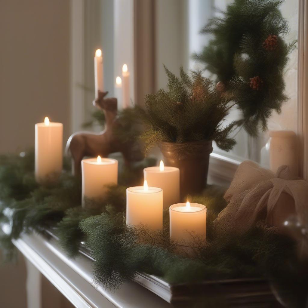 Creative ways to decorate with holiday votives, including table centerpieces, mantel displays, and windowsill arrangements.