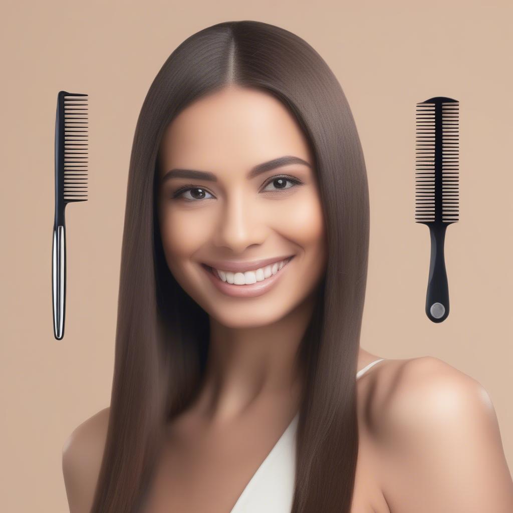 Woman with Straight Hair Achieved Using a Hot Comb