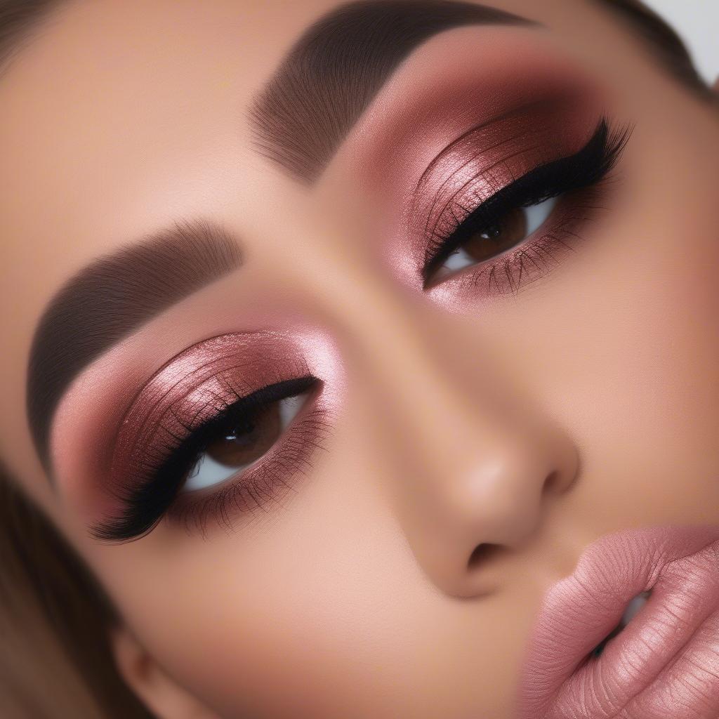 Huda Beauty Rose Gold Eyeshadow Palette Makeup Look