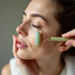 Applying Face Oil with a Jade Roller