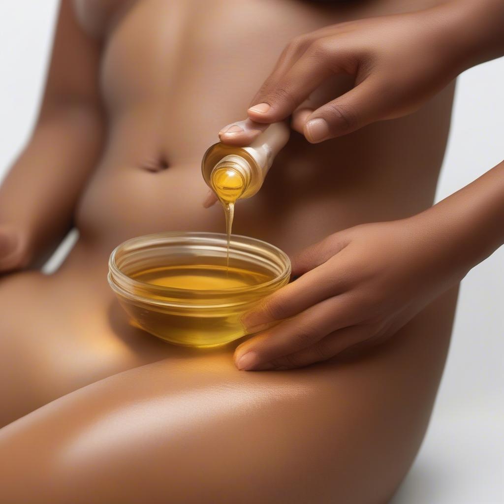 Jojoba oil being applied to stretch marks