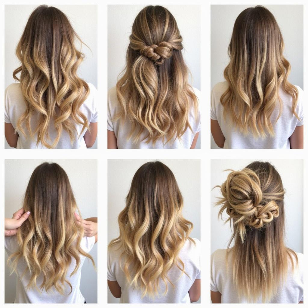 Various hairstyles created using kms california sea salt spray