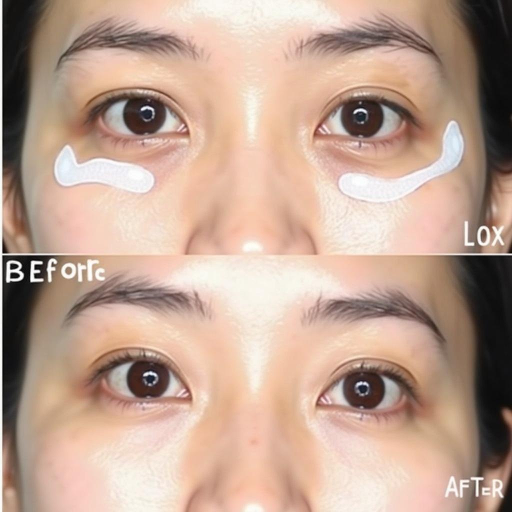 Before and after photos showing the effects of using Korean eye patches.