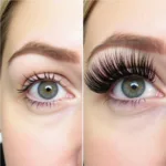 Lash Extensions Transformation: A comparison of before and after lash extension application.