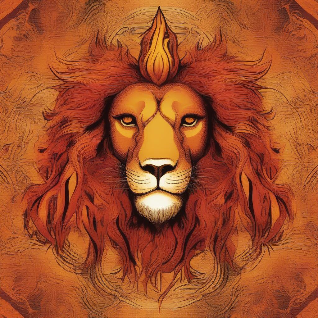 The Leo zodiac symbol engulfed in flames, symbolizing passion and power.