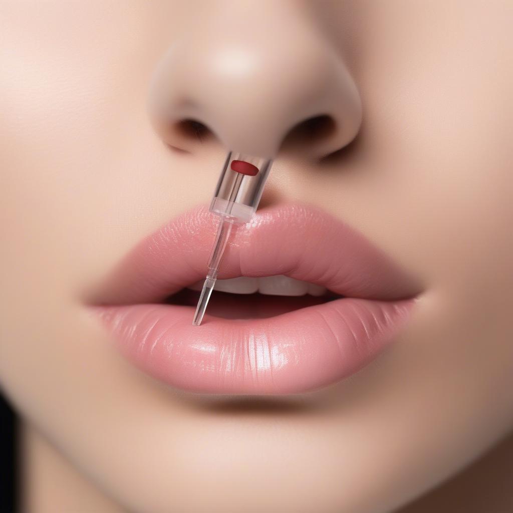 Close-up of a lip filler syringe and lips