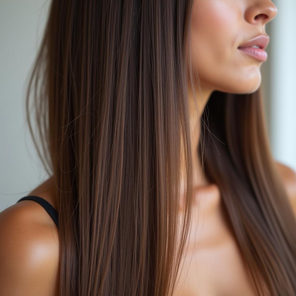 Long and smooth hair after keratin treatment